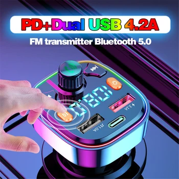 KEBIDU FM Передатчик Авто Bluetooth MP3 Аудиоплеер Беспроводной гарнитур Автомобильный комплект с 18 Вт PD Type-c Быстрое двойное USB-зарядное устройство