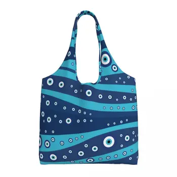 Evil Eye Wave Сумка для покупок Турецкий амулет Сумки Женская дизайнерская сумка-тоут Fun Polyester Outdoor Shoulder Bag