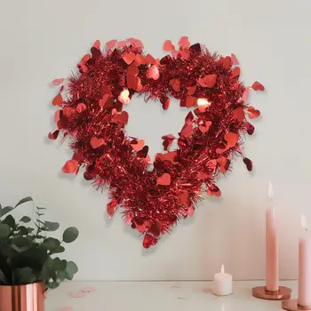 Красный венок в форме сердца Романтическое украшение на День святого Валентина Венок на День святого Валентина для окна Праздник День рождения Помолвка Дом