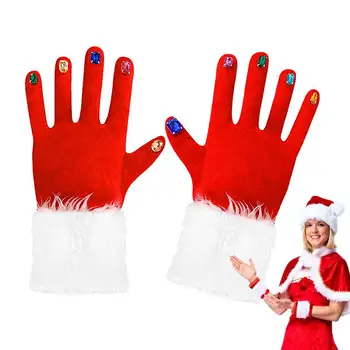 Бархатные костюмные перчатки Рождественские перчатки Санта-Клауса с маникюром с драгоценными камнями Красные перчатки для женщин Хэллоуин Вечеринка Рождественская вечеринка