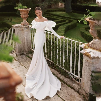 Элегантные свадебные платья русалки с открытыми плечами, длинные рукава, 2023 Bridal Grown vestidos de novia