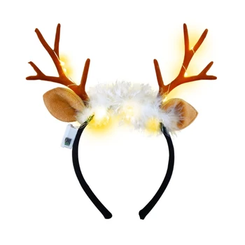 Нежная фотография Повязка на голову Рождественская вечеринка Девушки Светящийся олень рог Обруч для волос X4YC