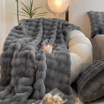 Luxury Warmth Супер удобные одеяла для кроватей Одеяло из меха кролика для зимы Высококачественное теплое супер одеяло для дивана