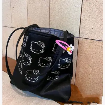 Sanrio Hellokitty Новый горячий горный хрусталь Полностью печатная атласная шелковая сумка Мини-сумка Женская роскошная школа для покупок Офисное плечо