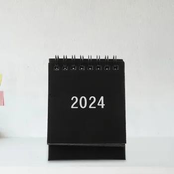 2024 Мини-настольный календарь Простой настольный планировщик (Morandi Black) (20239-202412) Маленький бумажный офисный декоративный аксессуар для дома