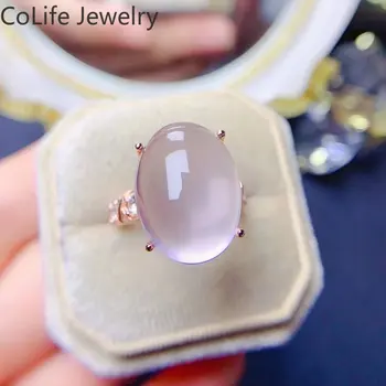 Кольцо из натурального розового кварца для вечеринки 15 мм * 20 мм 20-каратное серебряное кольцо из розового кварца с позолоченным подарком женщине на день рождения