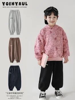 Детские повседневные брюки с принтом в виде букв 2023 Новый тренд мягких эластичных свободных брюк для мальчиков