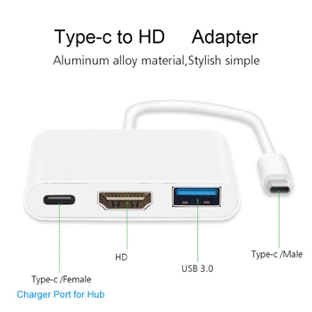 4K Алюминиевая оболочка 3 в 1 HDMI-совместимый кабель-адаптер USB-C 3.1 Type-c Hub To HD Multimedia Interface Converter Аксессуары