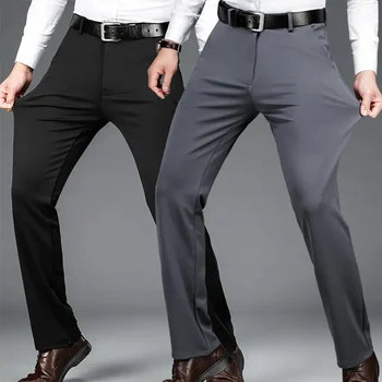 Мужские летние тонкие модные деловые повседневные костюмные брюки длинные брюки мужские эластичные формальные брюки с прямым рукавом плюс размер 28-40