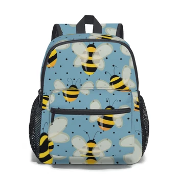 Детский рюкзак Пчелы на синем фоне в горошек Школьная сумка для детей в детском саду Mochila