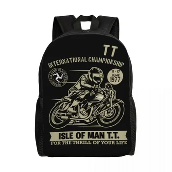  Индивидуальные винтажные рюкзаки TT Motorcycle Racer Женщины Мужчины Мода Книжная Сумка для Колледжа Школа Остров Мэн Сумки