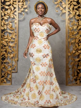 2024 Высококачественная африканская хлопчатобумажная кружевная ткань нигерийская вышивка швейцарская вуаль кружевная ткань для вечерних вечеринок женские платья TY3640