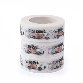 1 шт. 15 мм * 7 м Kawaii Cartoon Car Washi Tape Высококачественная липкая маскировочная лента Декоративная бумажная лента