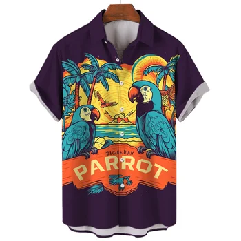 2023 Новая мужская рубашка 3D Животный принт Модная пуговица Воротник поло с коротким рукавом Гавайская рубашка с акулой
