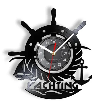 Морской якорь Моряки 3D виниловая пластинка Часы Яхтсмен LED Настенный светильник Украшение гостиной Морской пейзаж Подарок