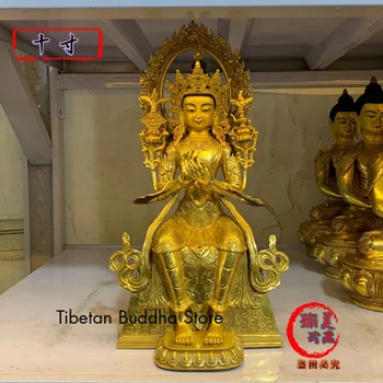 Тибетский Сейко Майтрейя Будда 12-дюймовый Тантрический Будда Будущего Будда Медный Позолоченный Инкрустированный Ювелирный Бутик Будда 36 см в высоту