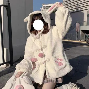 NIGGEEY Японская милая мягкая девушка JK Lamb Fleece Пальто с капюшоном Женщины Осень Зима Новый плюшевый утолщенный студент Универсальная топ мода