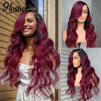 омбре 99j красный бордовый цвет прямой волна тела 13x4 кружева спереди парики из натуральных волос лобовой парик бразильский реми для черной женщины