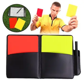 Журнал футбольных арбитров Флуоресцентные красные желтые карточки с карандашом, бумагой и кожей Бумажник для записи Футбольная экипировка M1A6