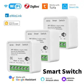 16A Tuya WiFi ZigBee Smart Switch Module Мини 2-стороннее управление Таймер Беспроводной выключатель Управление через Alexa EWelink Siri HomeKit