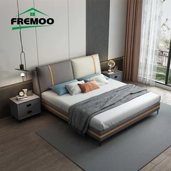 Двуспальная кровать Современная минималистичная мебель для спальни Кожа Каркас кровати размера 