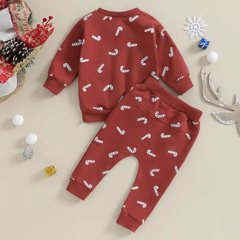 Рождественский наряд Младенец Малыш Мальчик Девочка Рождественская одежда Комплект Толстовка с длинным рукавом и брюки
