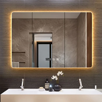 70x90 см прямоугольное настенное умное зеркало в ванной комнате со светодиодным индикатором времени / температуры Антизапотевающие косметические зеркала