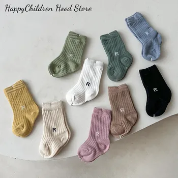 1 пара Детский носок Корейская простота Однотонный буква R Короткий носок для малышей Мальчик Девочка Весна Лето Хлопок Носок для детей