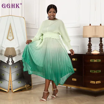 GGHK Miyake плиссированное градиентное платье 2023 Новое высококачественное плиссированное платье с тонким животом темперамента