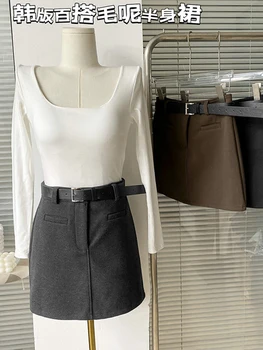 Мода Однотонная юбка Сексуальные женские низы High Street Slim Fit A-Line Юбки Y2K Streetwear Винтаж 2000-х годов Эстетическая кокетка