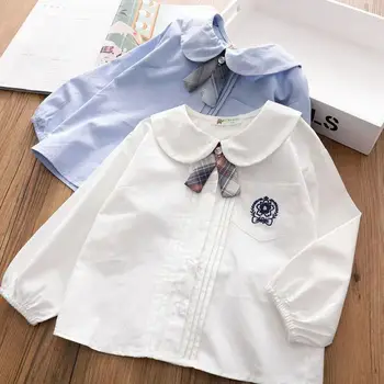 100% хлопок Белая форма JK Блузки для девочек с длинным рукавом Осень 2023 Детская одежда Топы для девочек Школьные рубашки