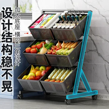 Трехэтажная передвижная кухонная стойка для хранения овощей Многофункциональный стеллаж для хранения фруктов и овощей Напольная маленькая тележка