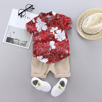 Летняя одежда Хлопчатобумажные изделия Детская одежда Мальчик Комплекты одежды Повседневная детская рубашка с коротким рукавом и брюки 2 шт. Комплекты одежды