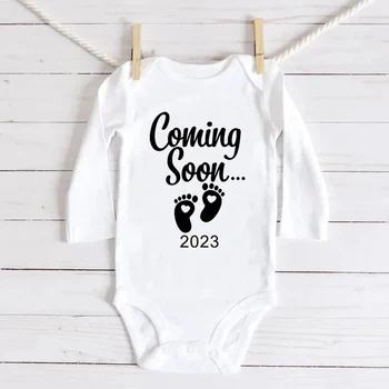  Объявление о ребенке скоро 2023 г. Боди для новорожденных с длинным рукавом для мальчиков и девочек Комбинезон для тела Беременность Показать одежду