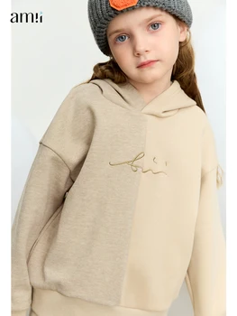 Amii Kids Детские толстовки для девочек 3-14 лет Осень 2023 г. Новое повседневное пальто с длинным рукавом All-match Plus Fleece Warm Spliced Long Sleeve 22344001