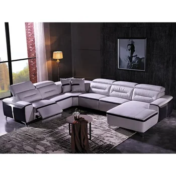 Итальянский кожаный мебельный гарнитур Гостиная Электрическое движение Секционный диван с откидной спинкой