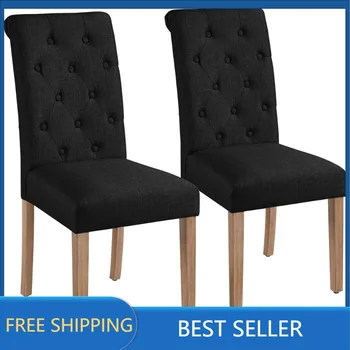 Обеденный стул Easyfashion с тканевой обивкой и высокой спинкой, набор из 2 шт., черный
