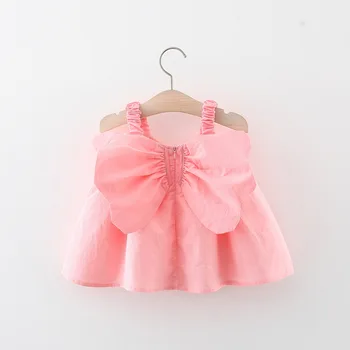 Новое летнее детское платье с крыльями бабочки на спине, однотонная подтяжка, платье для девочки в стиле принцессы