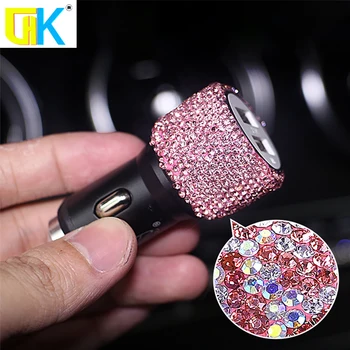 HKGK Автомобильный телефон с алмазной оправой Зарядное устройство для молотка безопасности Двойной USB Быстрая зарядка Diamond Автомобильный телефон Автомобильное зарядное устройство из алюминиевого сплава 5 Цвет