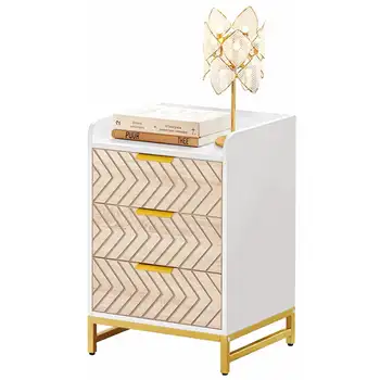 DEXTRUS Приставной столик с 3 ящиками Современная прикроватная тумбочка с золотыми металлическими ножками для спальни Гостиная