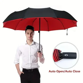  Двухслойный автоматический мужской и женский 6 цветов Складной зонт Ветрозащитный солнцезащитный крем 10-костный автоматический складной зонт