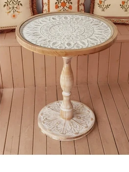 французский ретро диван приставной столик из массива дерева антикварный угловой стол для отдыха маленький круглый стол марокканский B&B резной журнальный столик CX249VR