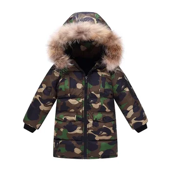 Детская зимняя куртка Камуфляжное пальто для мальчиков Детская парка с капюшоном Одежда для мальчиков Толстая верхняя одежда Детская длинная хлопковая подкладка 3-10Y