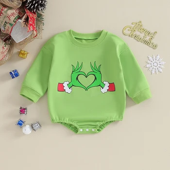 Детская рождественская толстовка с длинным рукавом и круглым вырезом Комбинезон Зеленый монстр Санта-Клаус Костюм имбирного пряничного человечка