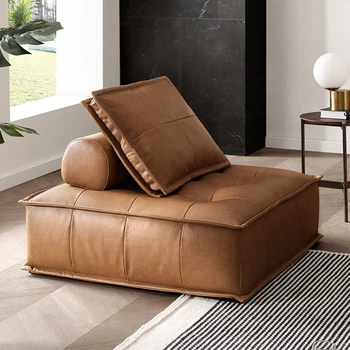 Одноместный квадратный диван Piemonte Скандинавская кожа Кожаный диван в итальянском стиле для гостиной без подлокотников
