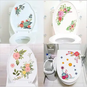 Цветочные наклейки для туалета Великолепные цветочные наклейки Настенные фотообои для ванной комнаты Украшение для дома Креативный дизайн Украшение туалета