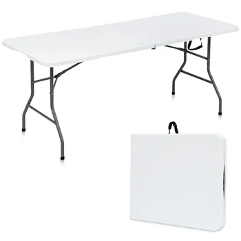 YouYeap Складной стол 6 футов Складной пополам Портативный пластиковый обеденный стол для пикника, белый