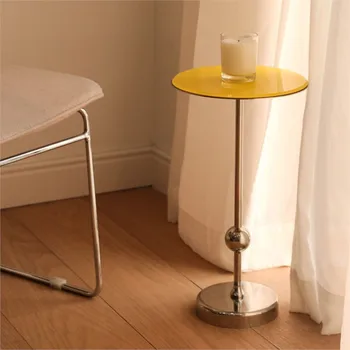  Маленький круглый приставной столик для дивана Мини-съемный журнальный столик из нержавеющей стали для гостиной Современный минималистичный угловой стол