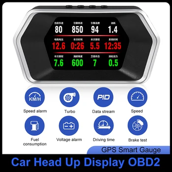 HUD Проекционный дисплей Авто OBD2 GPS Двойной системный проектор для автомобильного стекла Безопасность Сигнализация температуры воды Электронные аксессуары