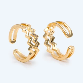 4pcs Двойное золотое волнистое кольцо, Золотое кольцо для укладки, Деликатное кольцо, Золотые волнистые кольца (#GB-2706)